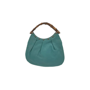 Gucci Sac cabas en cuir clouté bambou turquoise